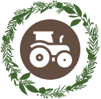Logo composé d'un tracteur et d'une couronnes de feuilles