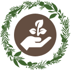 Logo marron d'une main avec une plante sur fond blanc